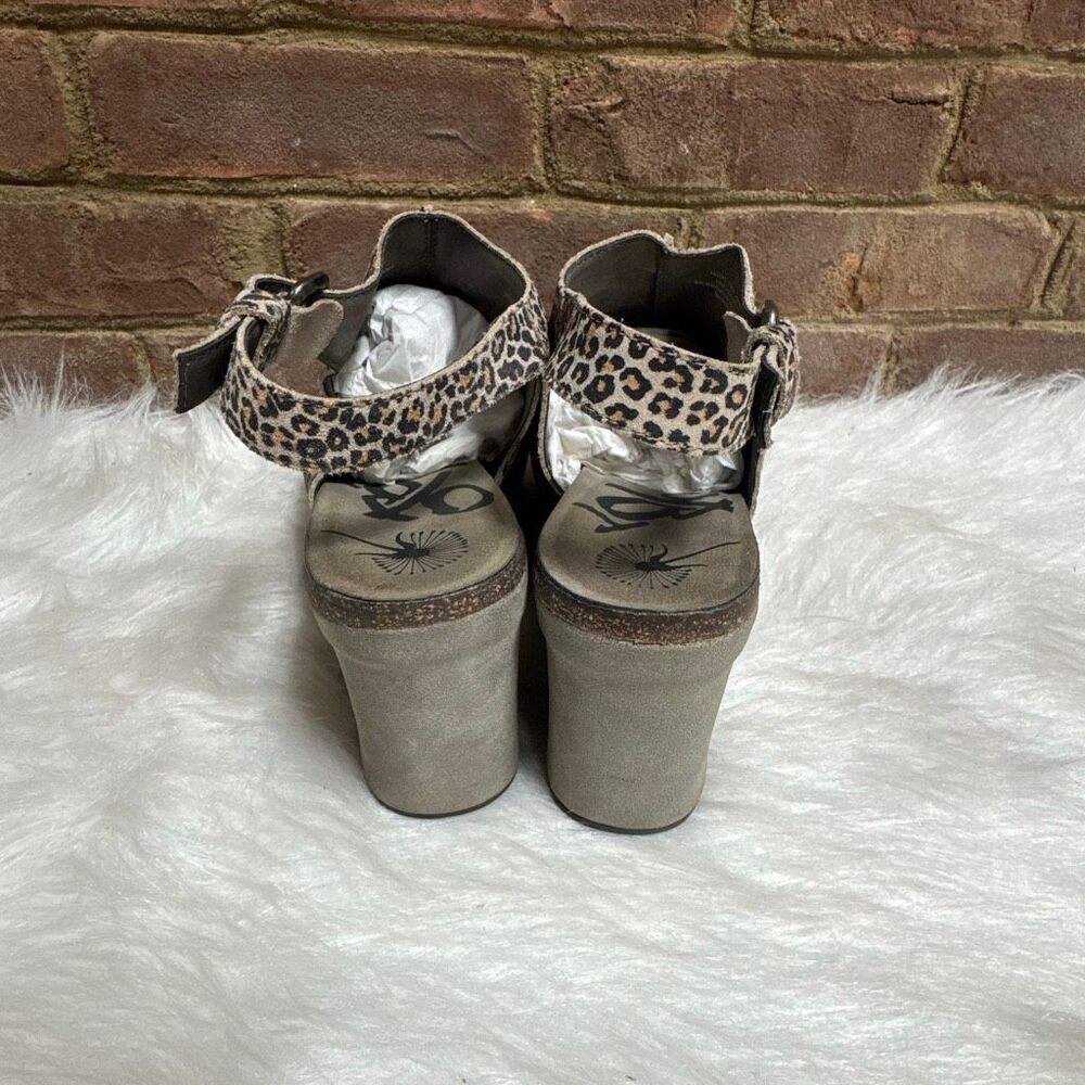 OTBT Women’s Jaunt Stone Cheetah Leather Wedge Platform Open Toe Sz 10 - Picture 5 of 11